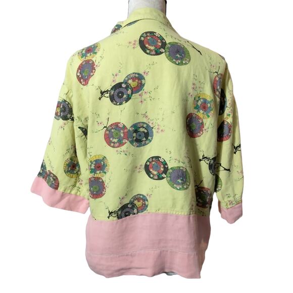 VTG Tom Tom California Sz S Art to Wear Yellow Button Up Shirt Asian Inspired - Picture 2 of 6